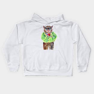 Cat in a suit with coffee Kids Hoodie